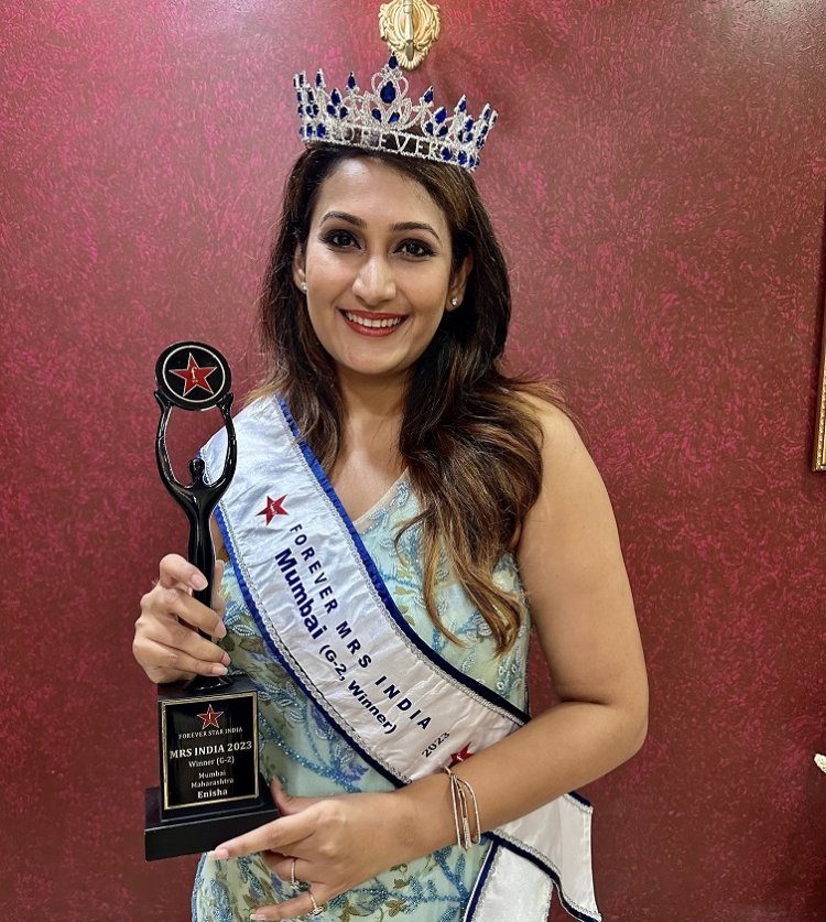 Enisha's Radiant Triumph as Mrs Mumbai 2023 in Forever Mrs India Beauty Pageant